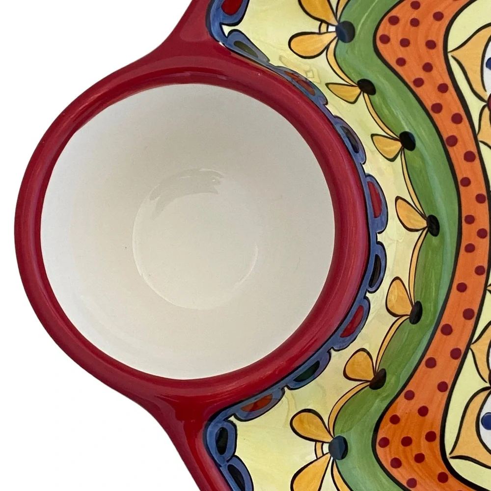 PIER 1 IMPORTS Colorful Ceramic Grenada Chips and Dips Serving Bowl